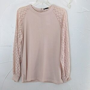 Miholl Knit‎ Pullover Top Size XXL Waffle Knit Bodice Open Crochet Long S…